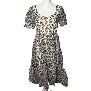 Thorn & Fable Butterfly Mesh Midi Dress Large Cream Black Excellent Whimsigoth